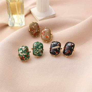 Vintage Gold Checkerboard Round Stud Earrings For Women Elegant Korean Geometric Metal Statement Earring Trend Jewelry Gifts daiiibabyyy